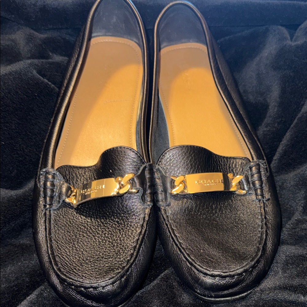 Coach Black Pebble Leather Women's Loafers with Gold Hardware - Picture 13 of 14